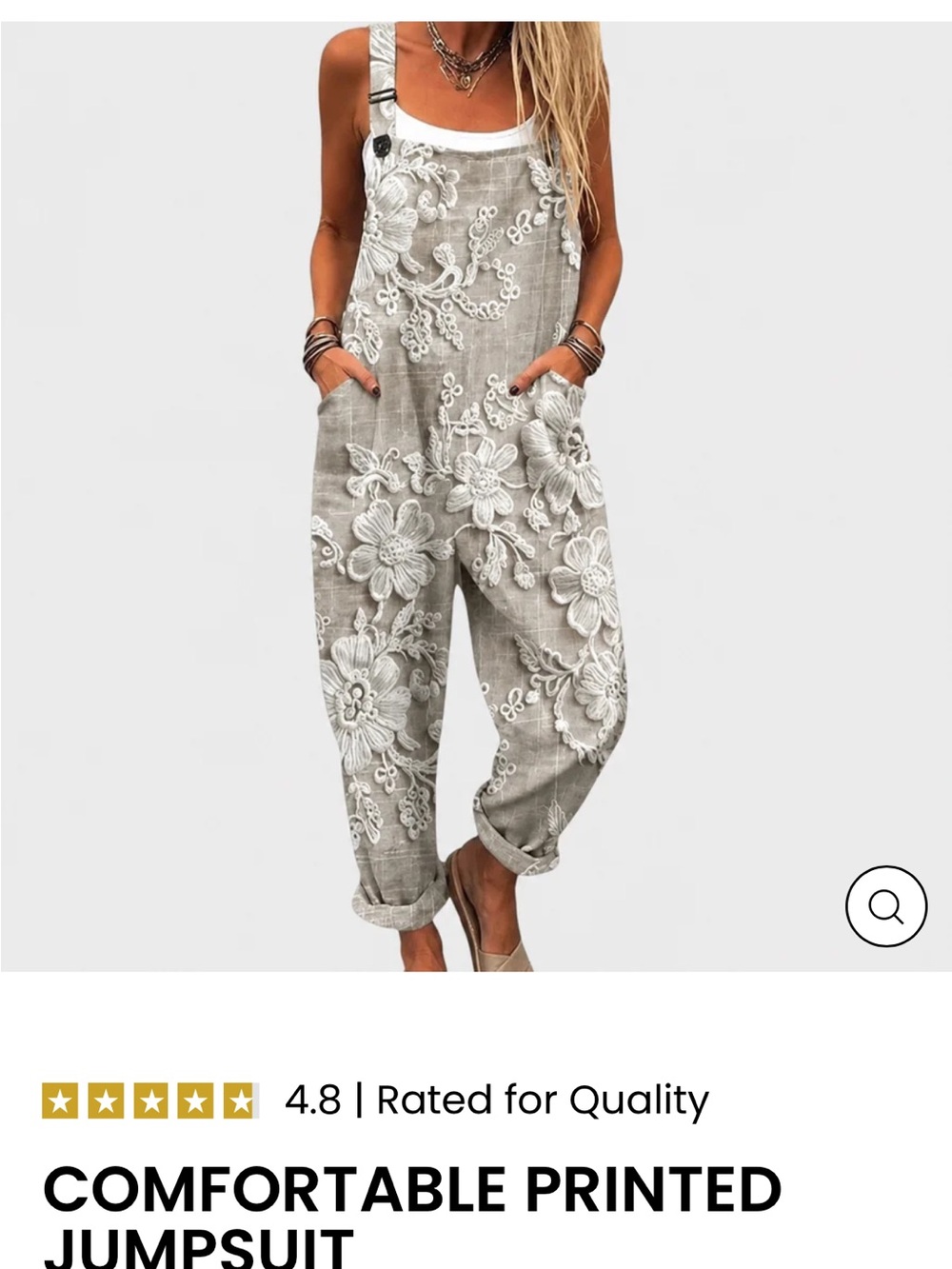iris & ivy Gray Floral Lace-Overlay Linen Jumpsuit